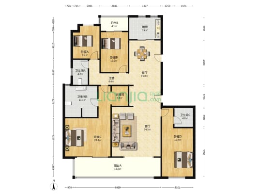 江山印 4室2厅3卫 228平方