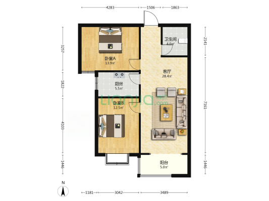 滏明苑 2室1厅1卫 96平方