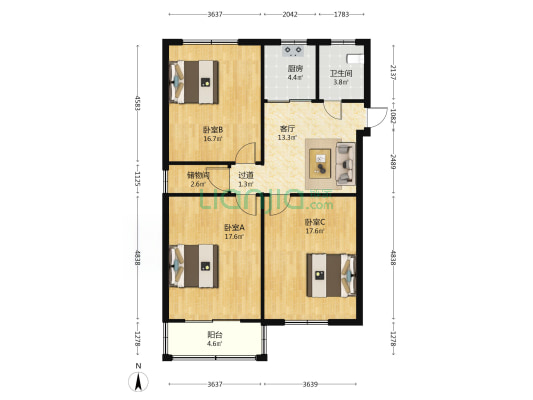 桃园一村 3室1厅1卫 97平方