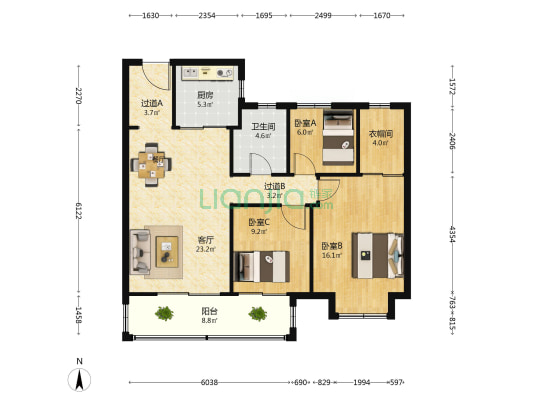 中钰月亮湖壹號 3室1厅1卫 111平方