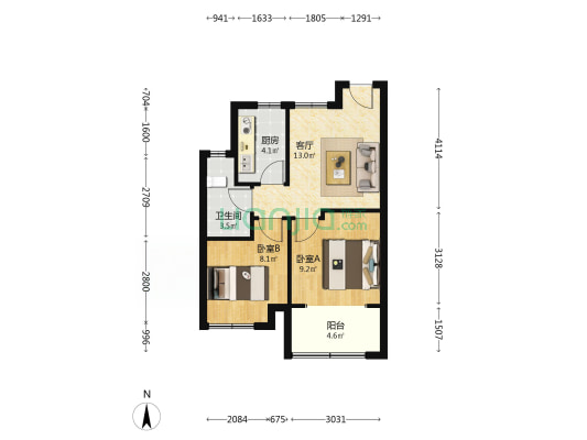 四季花苑 2室1厅1卫 61平方