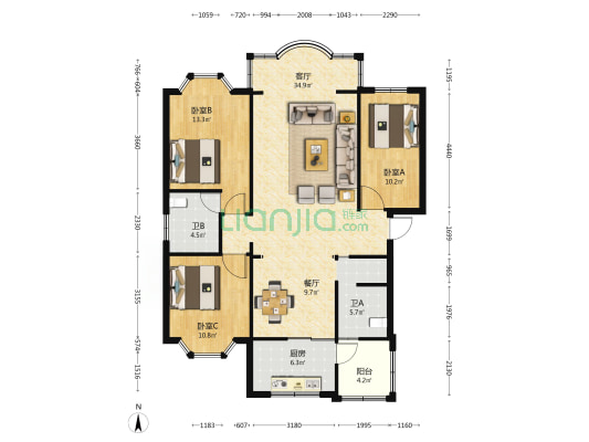 颐达园 3室2厅2卫 119平方