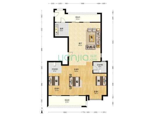 华利景苑 3室1厅2卫 161平方