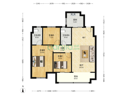 华润置地悦玺台 3室1厅2卫 114平方