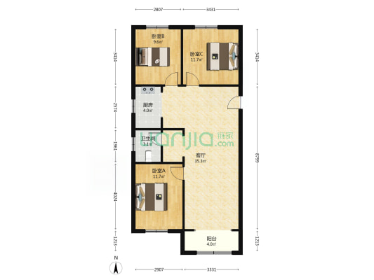 小区内有幼儿园，环境绿化好，一梯三户，可更名-户型图