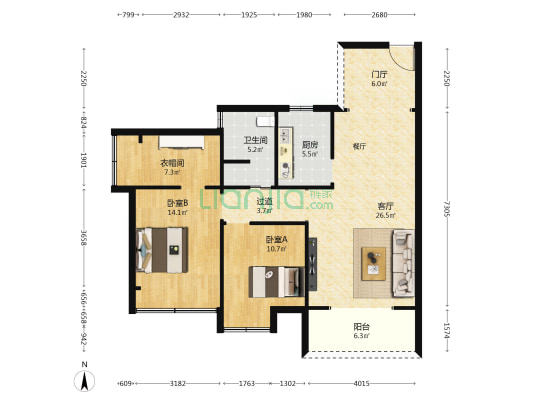 锦地苑 2室1厅1卫 95平方