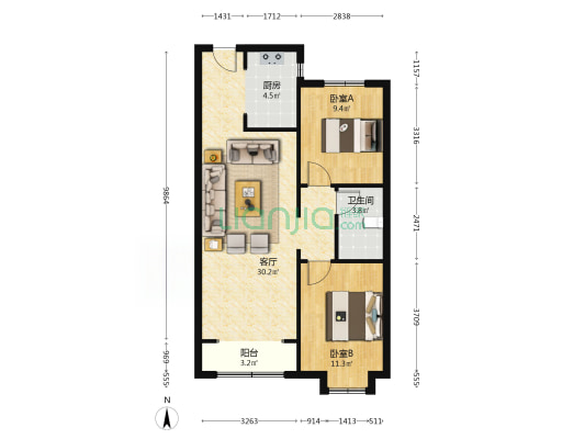 小区内有幼儿园，环境绿化好，一梯三户，可更名-户型图