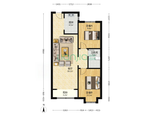 小区内有幼儿园，环境绿化好，一梯三户，可更名-户型图