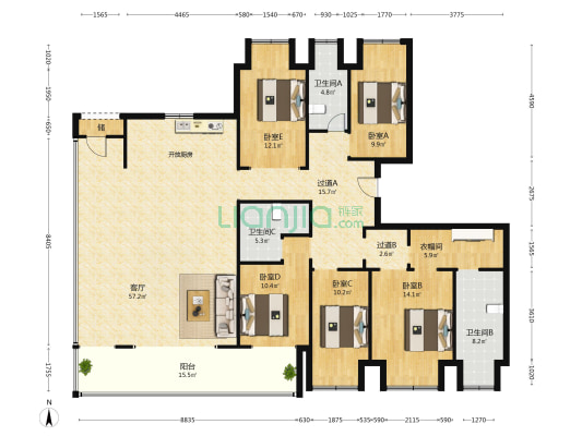 建投朝朝暮暮 5室1厅3卫 205平方