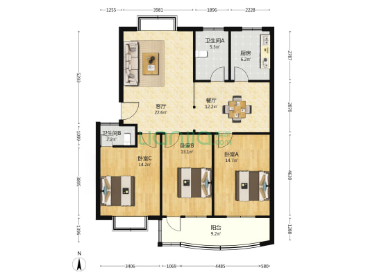 白沙教师公寓 3室2厅2卫 115平方