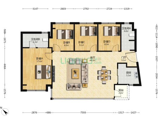 中建映锦江 4室1厅2卫 141平方