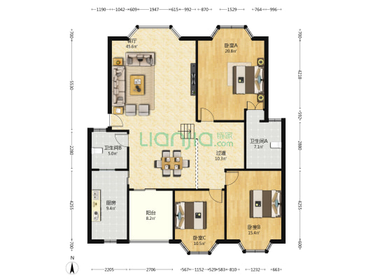 雅典园 3室1厅2卫 141平方