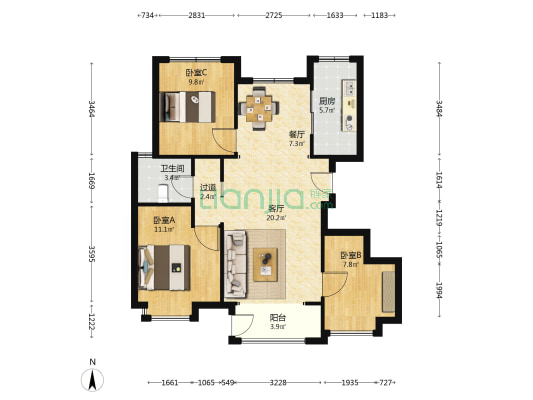 中交天郡南苑 3室2厅1卫 98平方