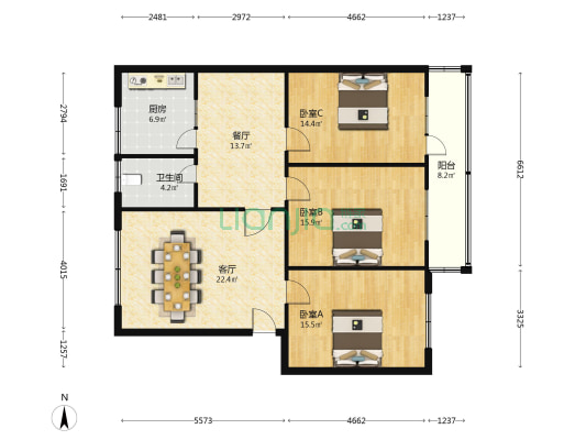 廉贸家园 3室2厅1卫 123平方