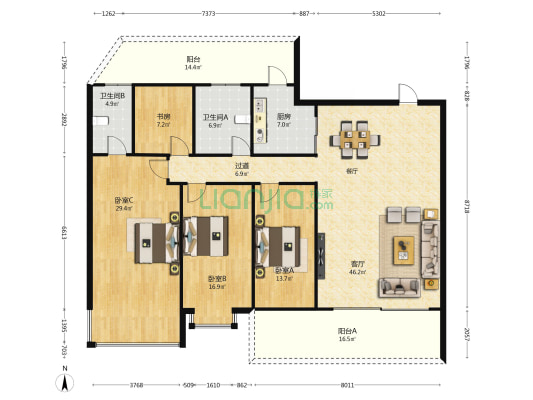 万丰茗苑 4室1厅2卫 169平方