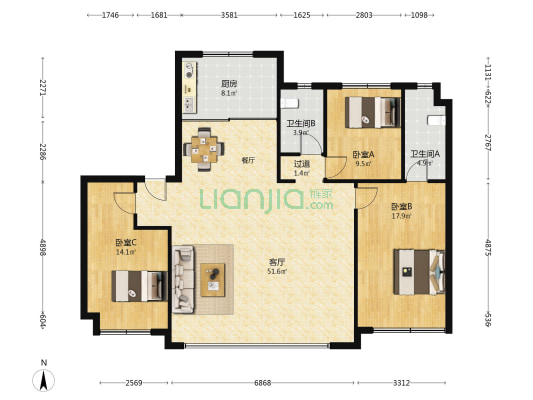 万科朗拾森屿 3室1厅2卫 142平方