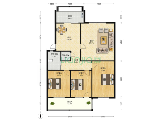 华信路66号 3室2厅2卫 140平方