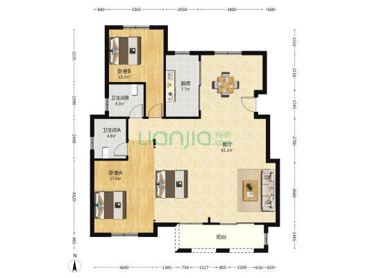 隆溪花园 2室1厅2卫 146平方