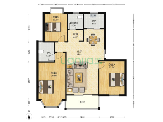 明丰翠湖苑 3室1厅2卫 117平方