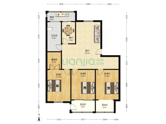 康锦苑 3室2厅1卫 139平方