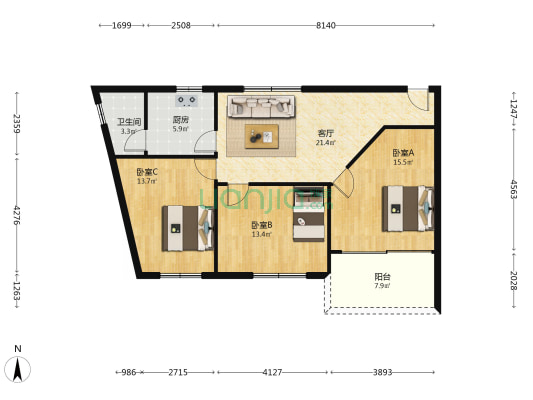 桂澜中路3号 3室1厅1卫 101平方