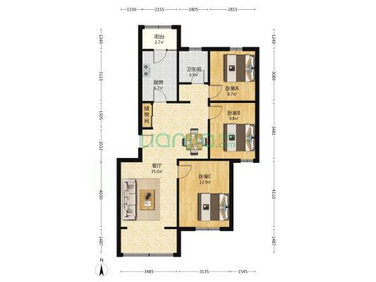 风雅花园玉兰园 3室1厅1卫 99平方