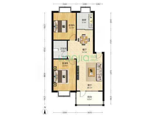 丽都花园(张店区) 2室2厅1卫 89平方