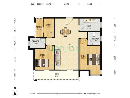 中建亮月湖澜苑 3室1厅2卫 113平方
