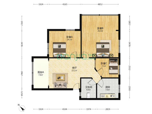太升南路173号 3室1厅1卫 96平方