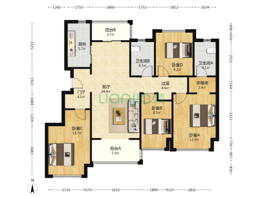 保利西汇智慧云城 4室1厅2卫 120平方