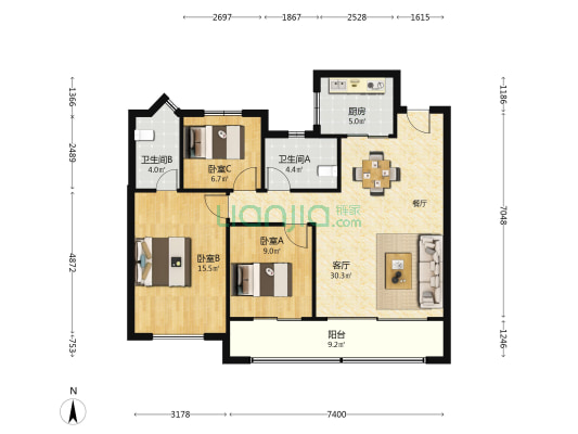 建发和章 3室1厅2卫 105平方