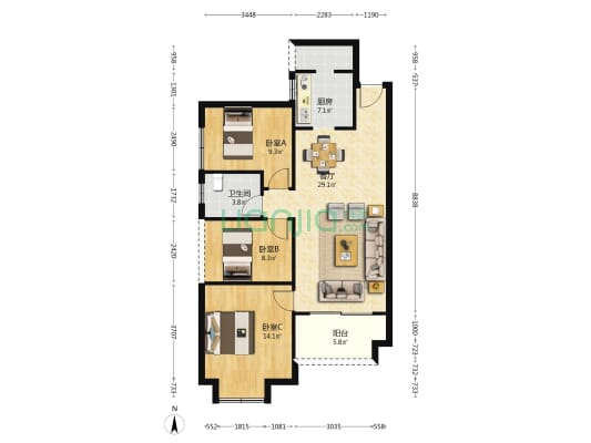 锦绣华庭 3室1厅1卫 95平方