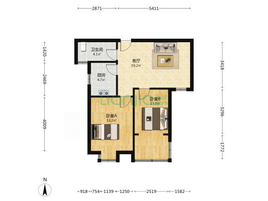 庆缘花苑 2室1厅1卫 66平方