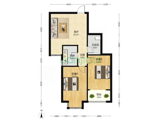华天文苑 2室1厅1卫 85平方