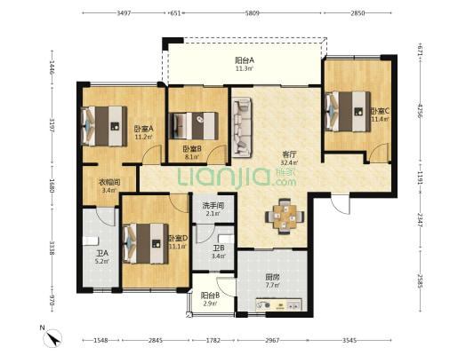 人居越秀和樾林语语澜 4室1厅3卫 136平方