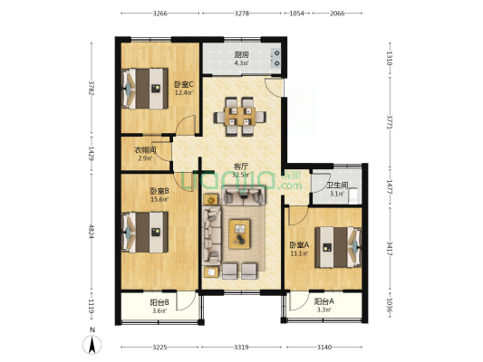 凤凰新村 3室1厅1卫 100平方