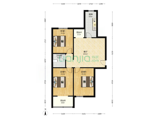 翔天万和城 南北通透三居 好楼层-户型图