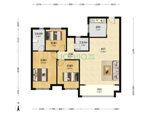 光屿森林 3室1厅2卫 118平方