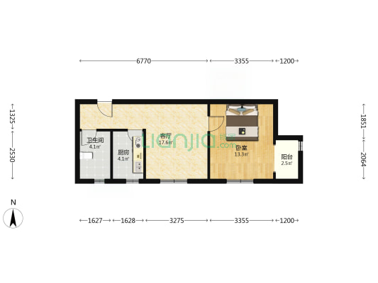 鸿盛凯旋门 1室1厅 东-户型图