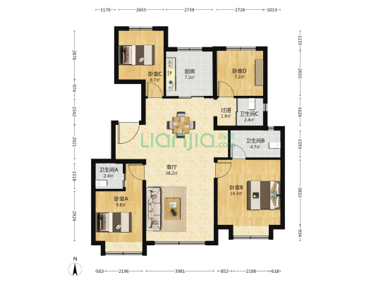 碧桂园和世界一期 4室1厅3卫 137平方