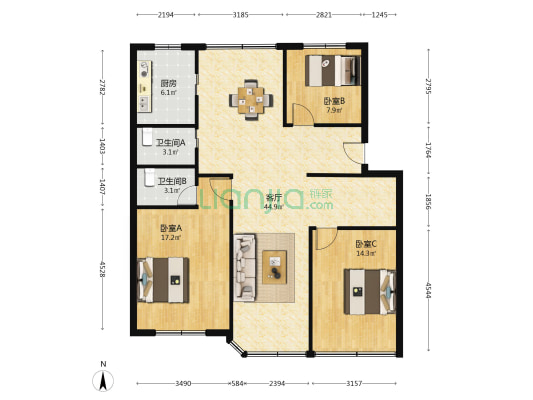 锦江路1406号 3室1厅2卫 233平方