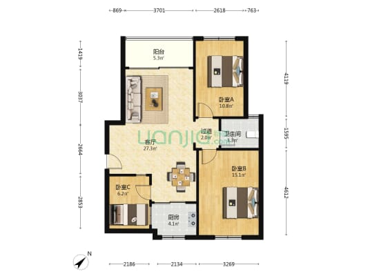 碧涛居二期 3室1厅1卫 90平方