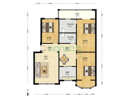 苏州苑 3室2厅2卫 128平方