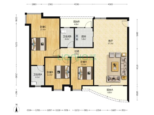 南湖花园(惠东) 3室1厅2卫 136平方