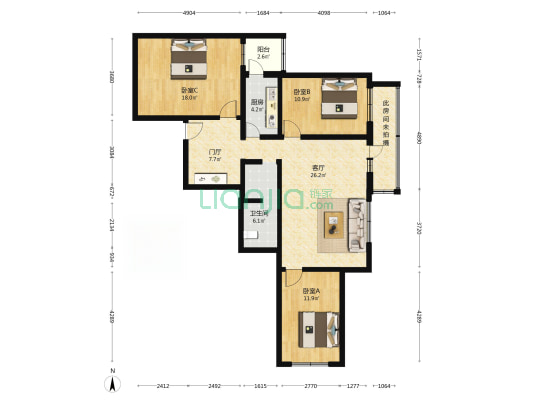 莲花池西路6号院 3室1厅1卫 120平方