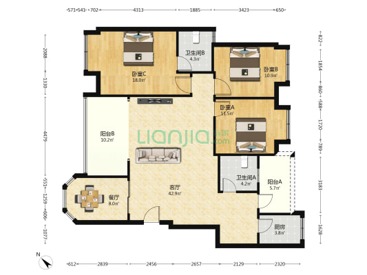 同泰千叶郡南区 3室2厅2卫 133平方