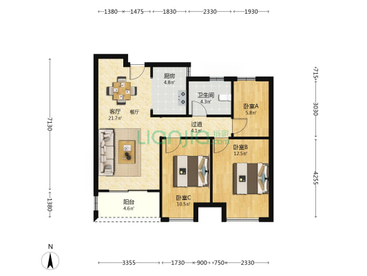 正弘碧湖苑 3室1厅1卫 90平方