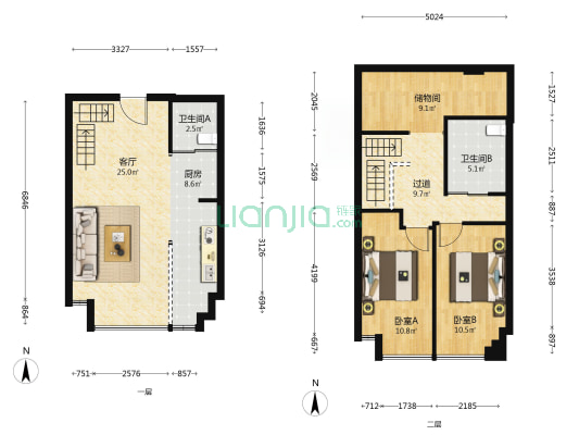 东亚翰林世家公寓 2室1厅2卫 61平方