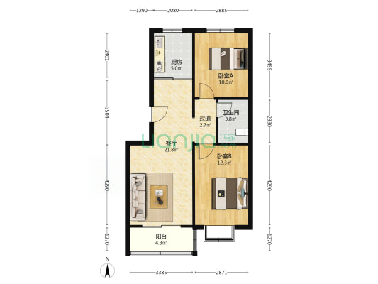 红建小区（红石崖街道） 2室1厅1卫 78平方