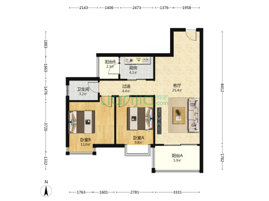 合裕华亭 2室1厅1卫 77平方